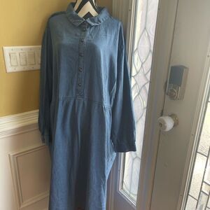 NWOT plus Size Woman within 100%Cotton Blue Denim  midi Dress long sleeves SZ38W
